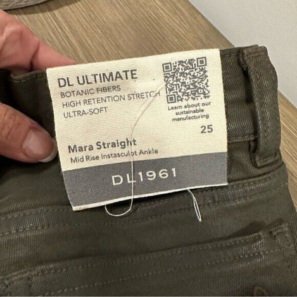 DL1961 Winter Green Mara Straight Mid Rise Instasculpt Ankle UltimateJeans 25 - Picture 11 of 16